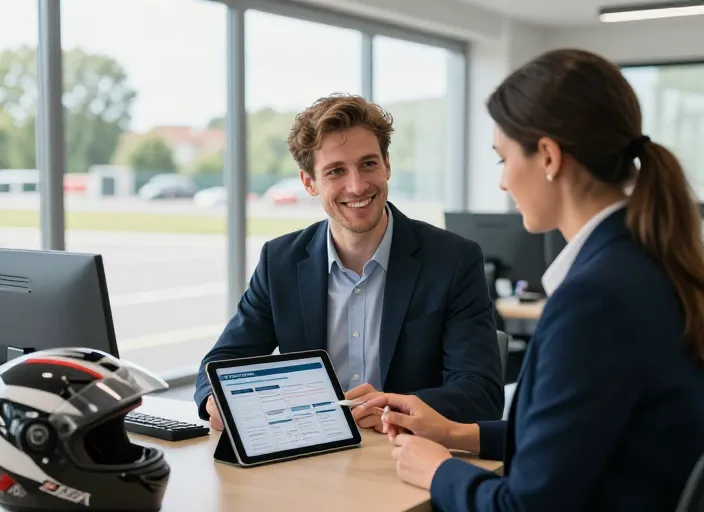 Jeune homme s'informant sur les aides financières et le compte personnel de formation pour passer son permis moto à Lyon.