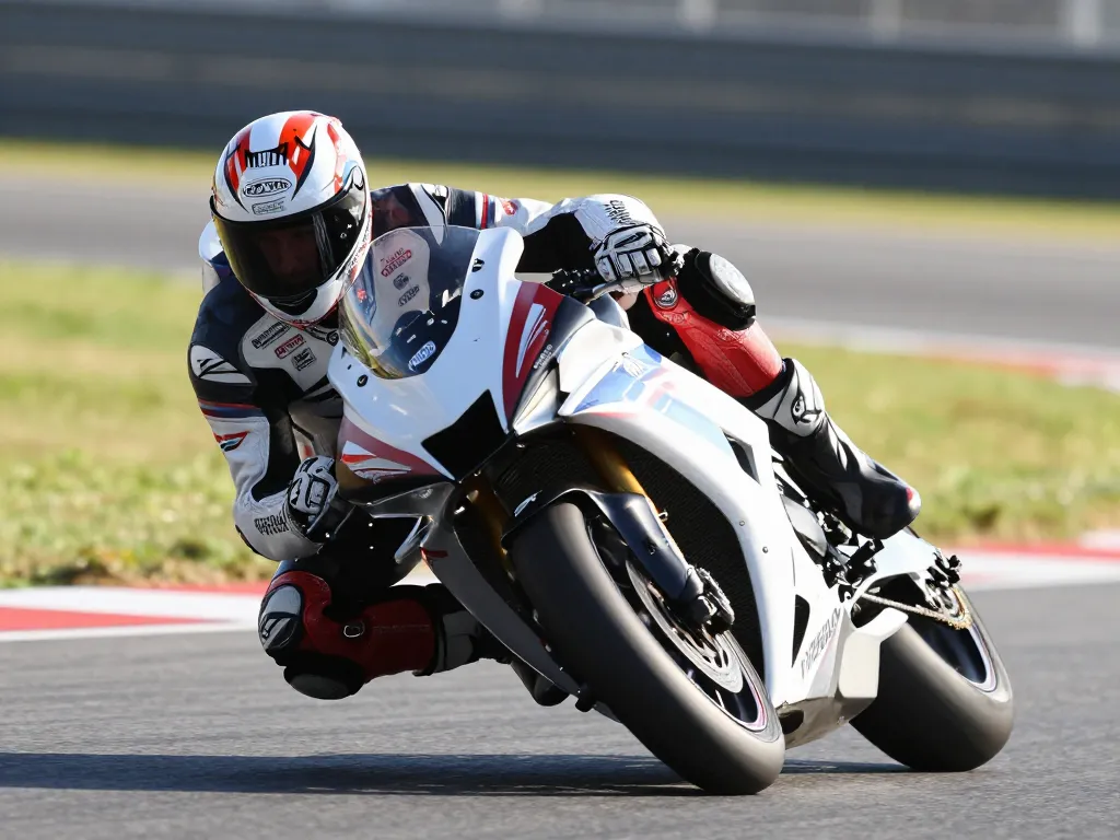 Motard en pleine inclinaison dans un virage serré sur une piste de pilotage à Lyon pour une formation accélérée.