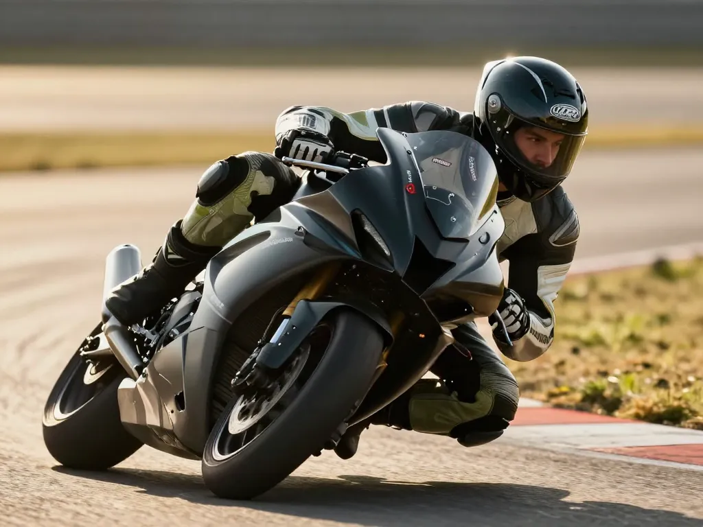 Motard en plein virage sur un circuit d'entraînement lors d'un stage moto intensif à Lyon.
